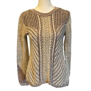 Hem & Thread Women's Cable Knit Sweater - Beige heathered with blue & pink. Sz S